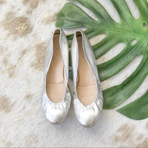 J Crew Silver Leather Ballet Flats